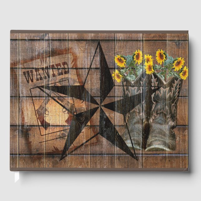 Livro De Visitas Rustic Texas Star Western Pistola Boots (Frente)
