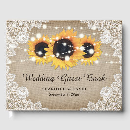 Livro De Visitas Rustic Vintage Burlap and Lace Sunflower Weding