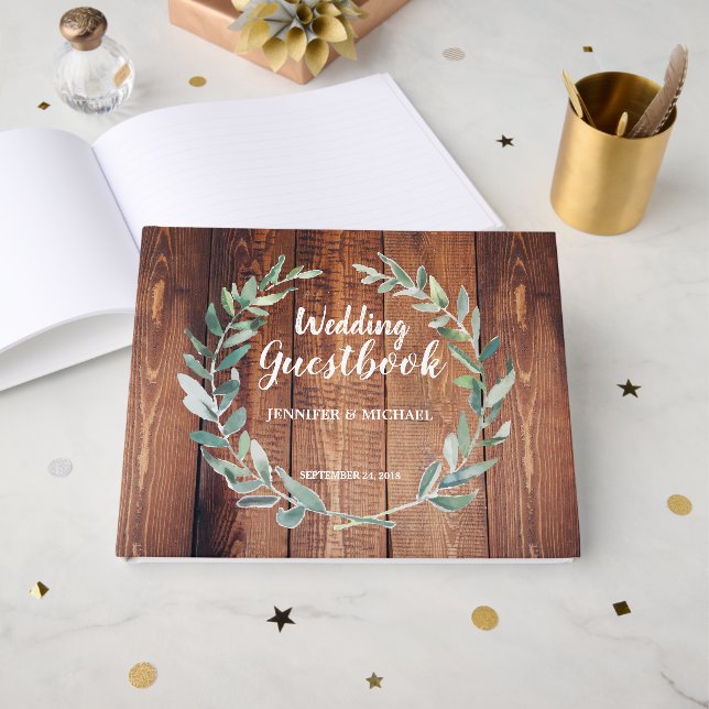 Livro De Visitas Rustic Watercolor Folha de celeiro Casamento (Frente aberta)