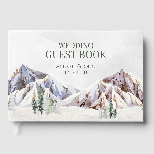 Livro De Visitas Rustic Winter Forest Mountain Wedding (Frente)