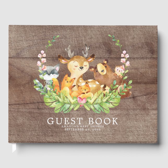 Livro De Visitas Rustic Woodland Chá de fraldas Guest Book (Frente)