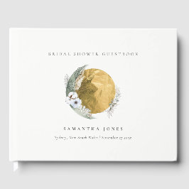 Livro De Visitas Saga Boho Dourado Verde Grinalda Floral Chá de Noi