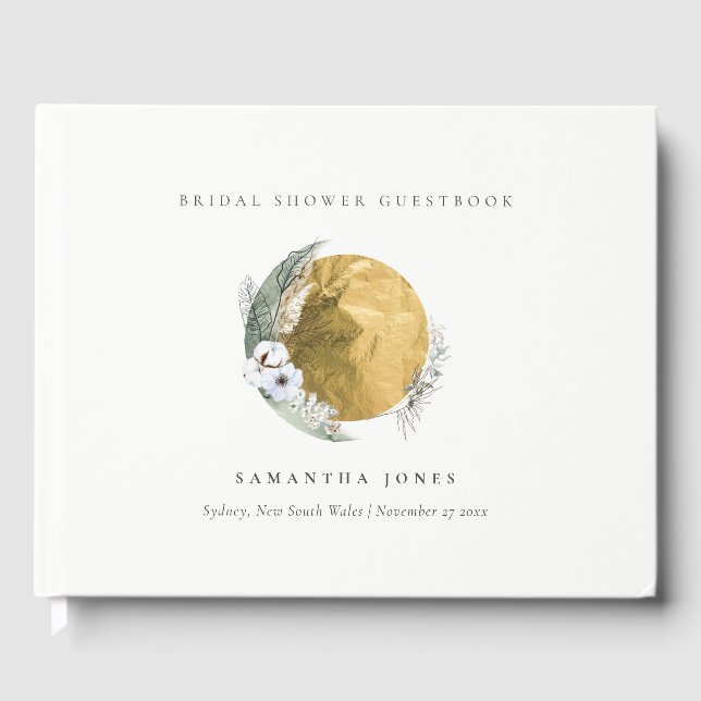 Livro De Visitas Saga Boho Gold Verde Grinalda Noivado Casamento (Frente)