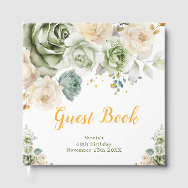 Livro De Visitas Sage Green and Cream Floral Birthday Party