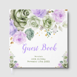 Livro De Visitas Sage Green and Purple Floral Birthday Party