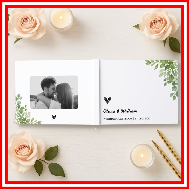 Livro De Visitas Sage Green deixa Greenery Floral Wedding (Criador carregado)