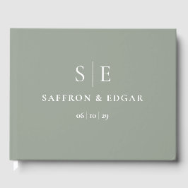 Livro De Visitas Sage Green Elegant Monograma Wedding