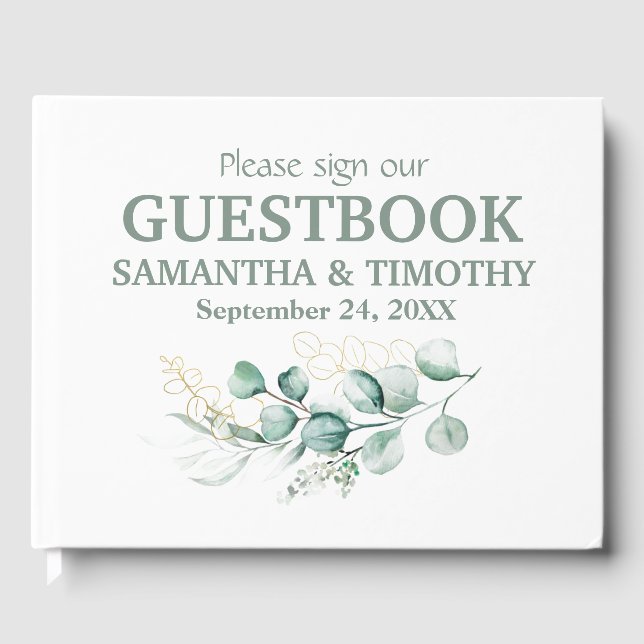 Livro De Visitas Sage Green Eucalyptus Rustic Greenerice Casamento (Frente)