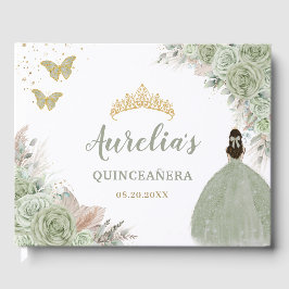 Livro De Visitas Sage Green Floral Rosas Pampas Grass Quinceañera