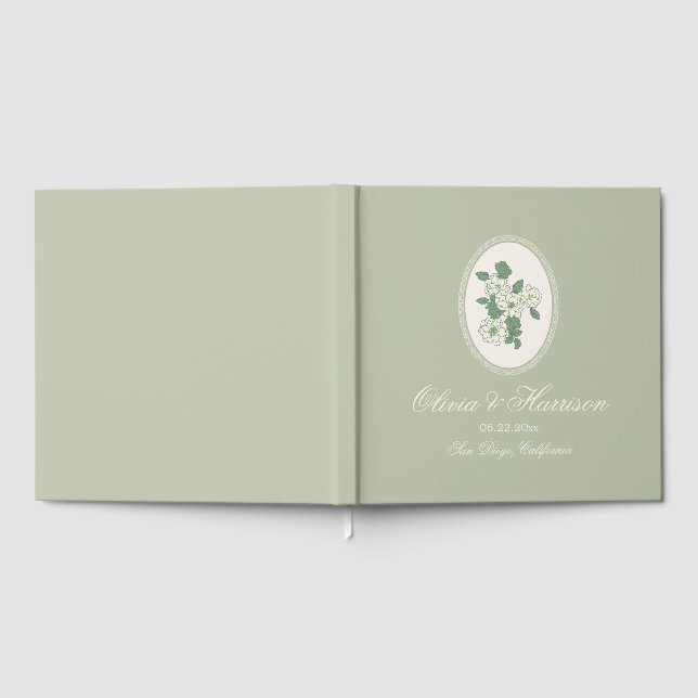 Livro De Visitas Sage Green Floral Wedding Guest Book (Completo)