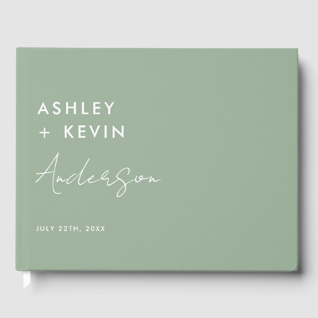 Livro De Visitas Sage Green Minimalist Weding Sign in Guest Book (S (Frente)