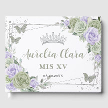 Sage Green Purple Borboletas Florais QUINCEAÑERA