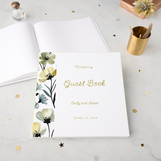 Livro De Visitas Sage Green & Soft Yellow Botanical Wedding (Frente aberta)