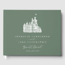 Livro De Visitas Sage Green Vintage Castle Illustration Wedding