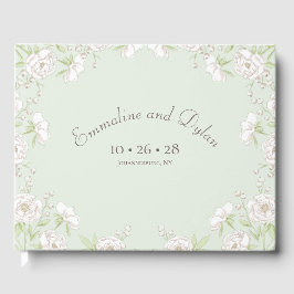 Livro De Visitas Sage Green White Rose Wedding