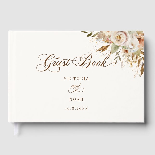 Livro De Visitas Script Botânico Rustic Autumn Rosas (Frente)