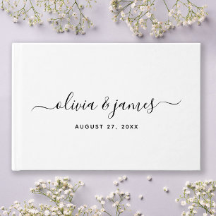 Livro De Visitas Script de Caligrafia Simples e Elegante para Casam