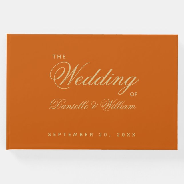 Livro De Visitas Script de Caligrafia Simples Laranja Queimada (Frente)