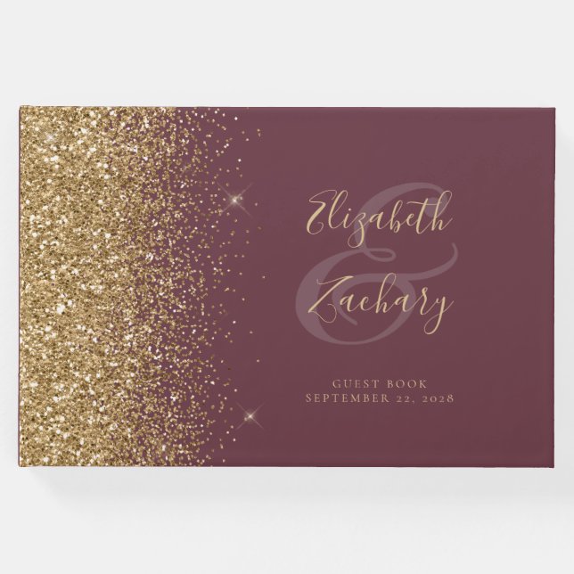 Livro De Visitas Script Dourado da Brilhante Escuro Moderno (Frente)