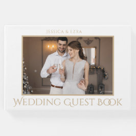 Livro De Visitas Script Elegante Branco e Dourado | Foto