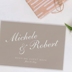Livro De Visitas Script Elegante Neutro de Areia de Taupe Simples
