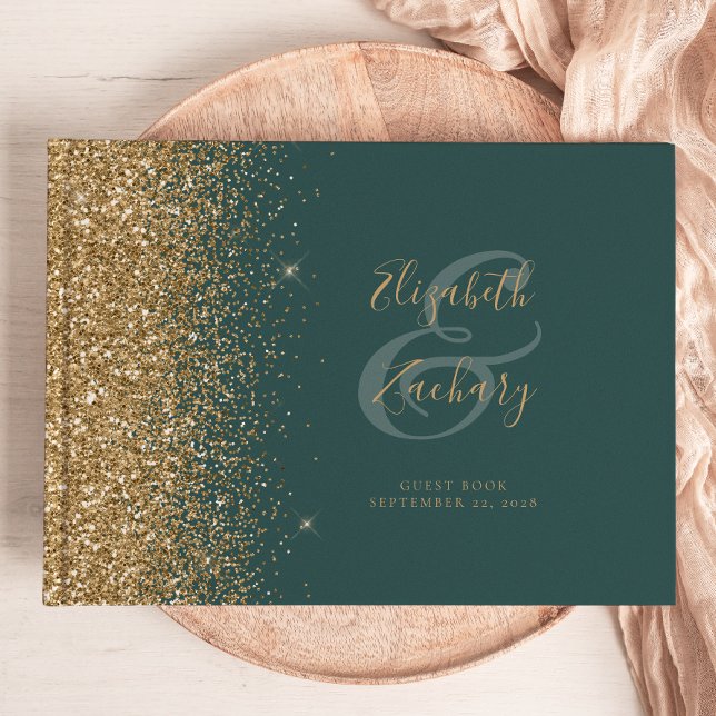 Livro De Visitas Script Moderno com Brilho Dourado e Verde Escuro (Criador carregado)