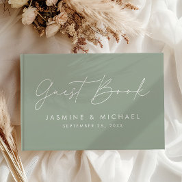 Livro De Visitas Script Moderno Fotografia Casamento Verde Sage