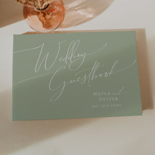 Livro De Visitas Script Whimsical Guestbook de Casamento Verde de