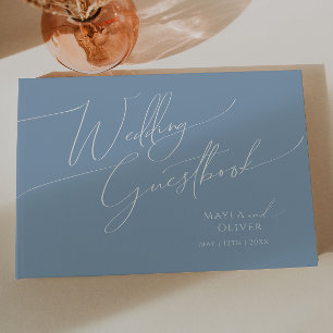 Livro De Visitas Script Whimsical Guia de Casamento Azul Dusty