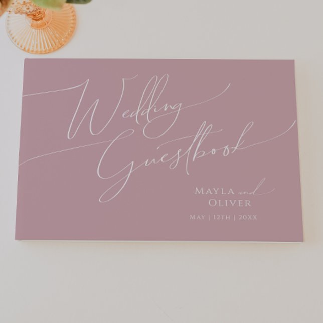 Livro De Visitas Script Whimsical | Guia de Casamento Dusty Rosa (Criador carregado)