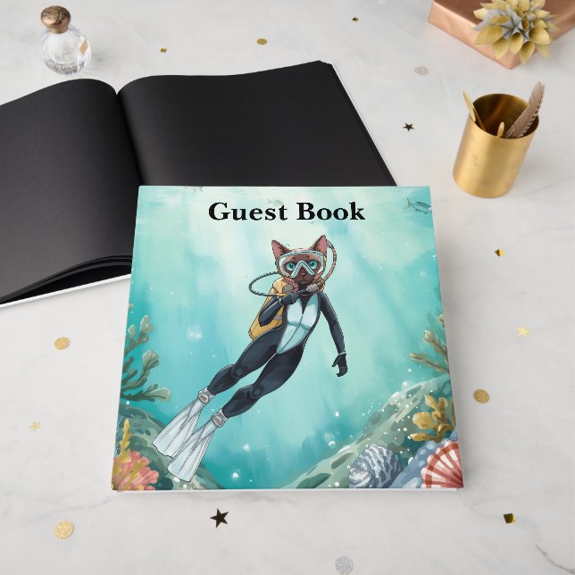 Livro De Visitas Scuba Cat Diving Under the Sea  (Frente aberta)