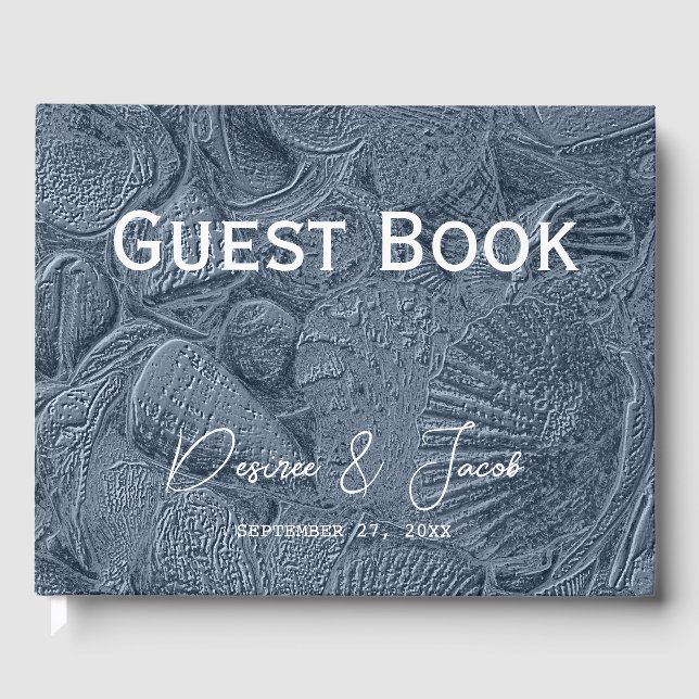 Livro De Visitas Sea Shell Dark Dusty Blue Modern Beach (Frente)