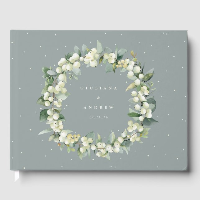 Livro De Visitas Seafoam Green Snowberry+Eucalyptus Wreath Weding (Frente)
