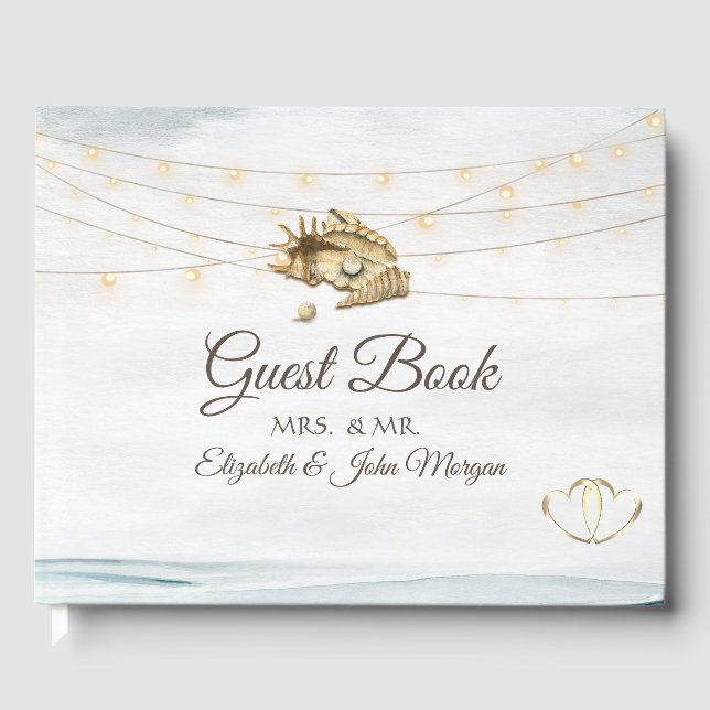 Livro De Visitas Seashells,Sea,String Lights Script (Frente)