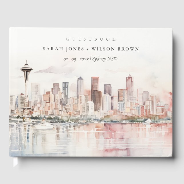 Livro De Visitas Seattle, Washington Watercolor Landscape Wedding (Frente)