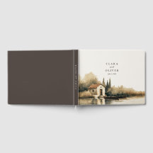 Sepia Olive Script Tuscan Italy Lakeside Wedding 