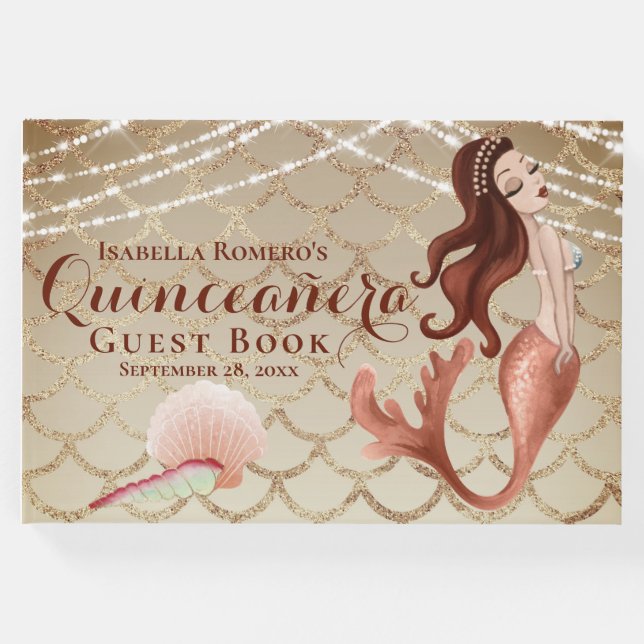 Livro De Visitas Sereia em Rosa Dourada sob o mar Quinceañera (Frente)