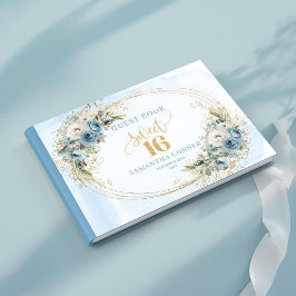 Livro De Visitas Serene Dusty Blue Floral Sweet Sixteen Guest Book