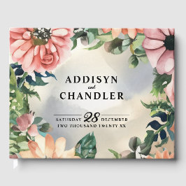 Livro De Visitas Serene Garden Wreath: Pastel Floral Elegance