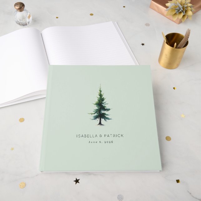 Livro De Visitas Serene Mint Evergreen Tree (Frente aberta)