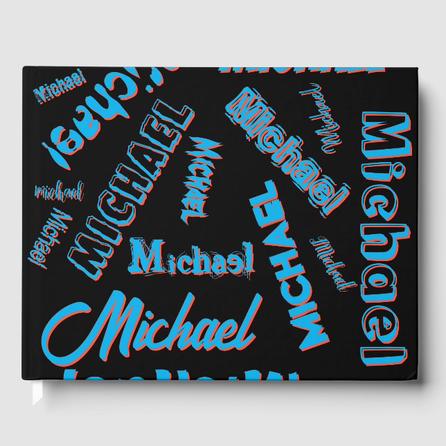 Livro De Visitas Seu nome é padrão monograma azul preto (Frente)