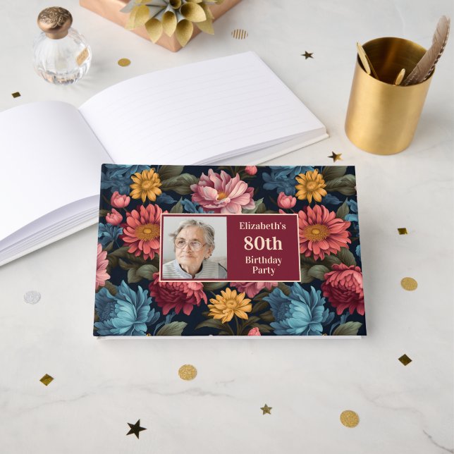 Livro De Visitas Seu Padrão Floral de Texto e Foto (Frente aberta)