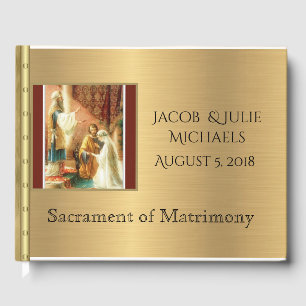 Livro De Visitas Shimmer Dourado de Casamento Católico Tradicional