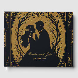 Livro De Visitas Silhueta elegante de noiva e noiva cercada