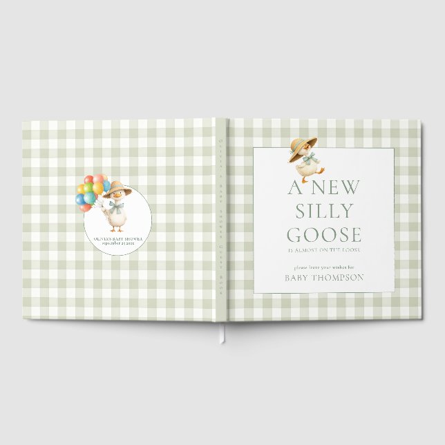 Livro De Visitas Silly Goose Sage Gingham Baby Shower (Completo)