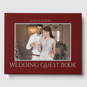 Livro De Visitas Silver e Borgonha de na moda Script Foto