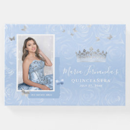 Livro De Visitas Silver Light Baby Blue Rosa Foto Quinceanera