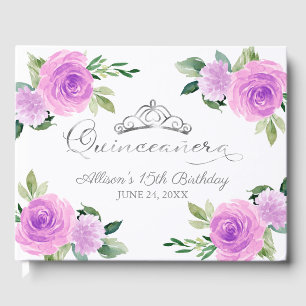 Livro De Visitas Silver Tiara Light Purple Floral Quinceanera