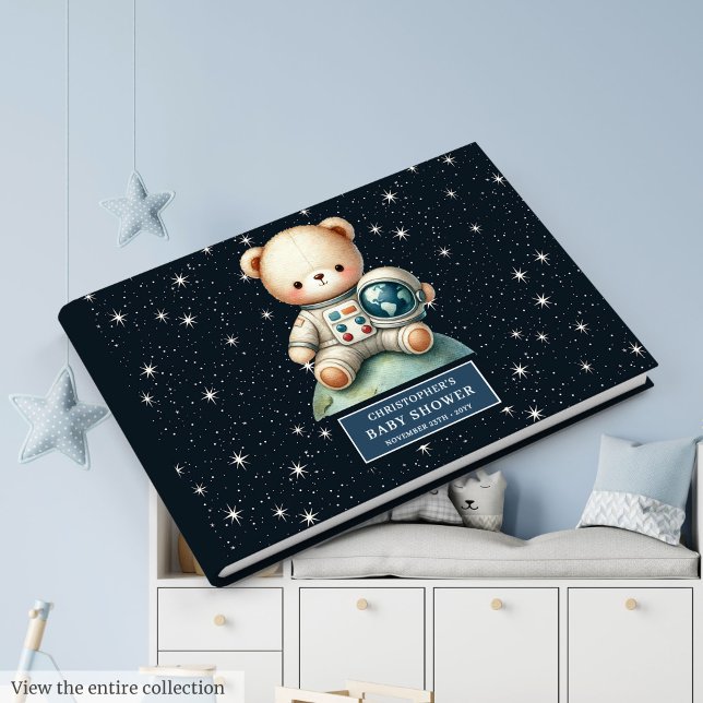 Livro De Visitas Símbolo de Chá de fraldas do Urso de Teddy (Teddy Bear Astronaut Baby Shower Guest Sign Book)