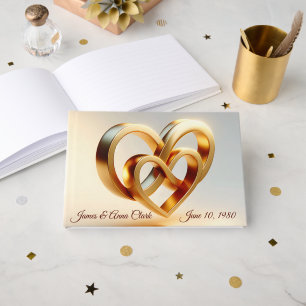 Livro De Visitas Símbolo de Infinito e Coração Dourado de Casamento